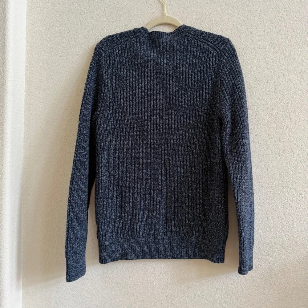 Banana Republic Mens Fisherman Ribbed Knit Sweater Marled‎ Blue Navy Crew Neck S